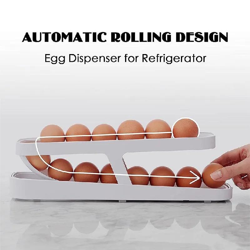 자동 롤링 냉장고 계란 보관 랙, 롤다운 주방 계란 디펜서 보관 용기 박스, 냉장고 정리함
